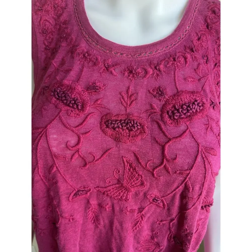 Sundance 100% Linen Tank Womens Large Purple Embroidered Sleeveless Boho Top - Picture 9 of 9